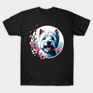 West Highland White Terrier Joy in Spring with Cherry Blossoms and Flowers T-Shirt